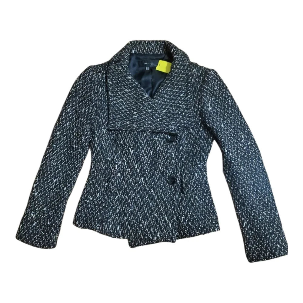 Zara Womens Brown and Black Tweed Boucle Cropped Jacket Size 4 - Picture 1 of 6